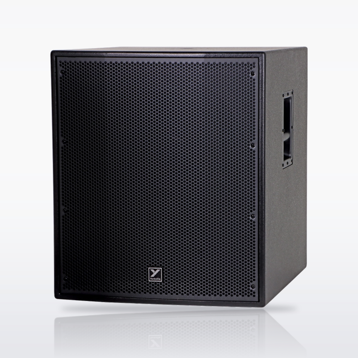 Yorkville YXL18SP powered subwoofer, angled view