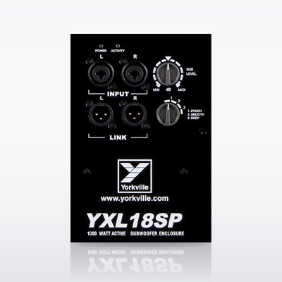Yorkville YXL18SP control panel with inputs and voicing modes