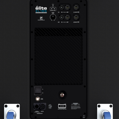 Yorkville EL18S rear panel with combo inputs, high-pass and full-range XLR outputs and level control